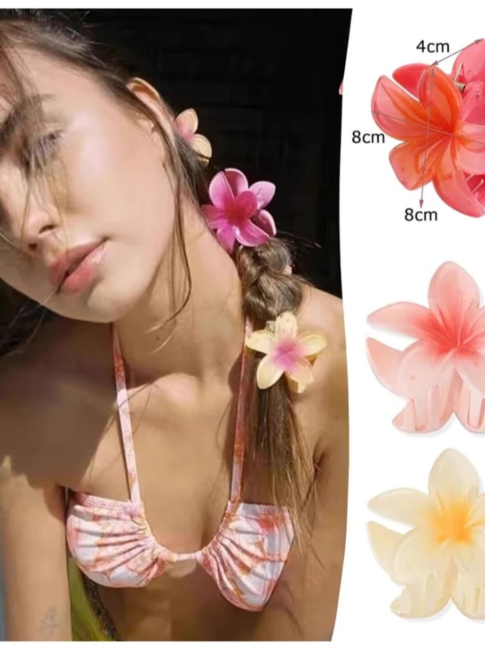 Flower Plumeria Haor Clip With White Tie-Strap Sundress